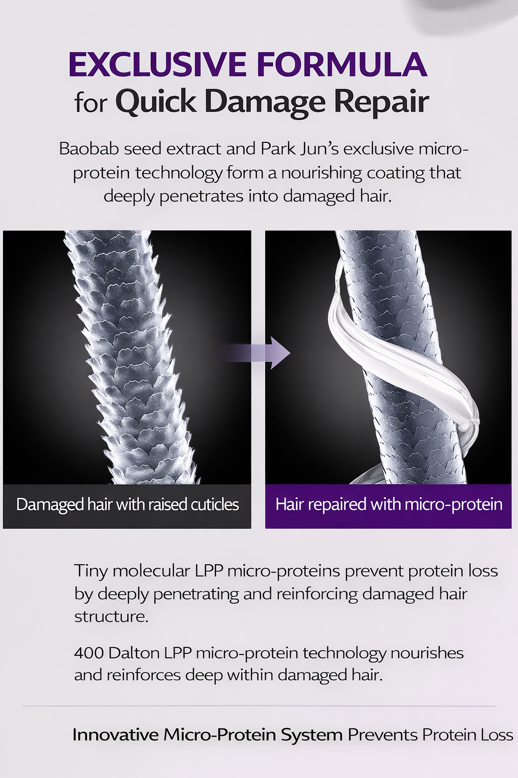 Park Jun Beautylab Protein LPP Treatment – Travel Size 100ml  White Musk, Salon Repair Care