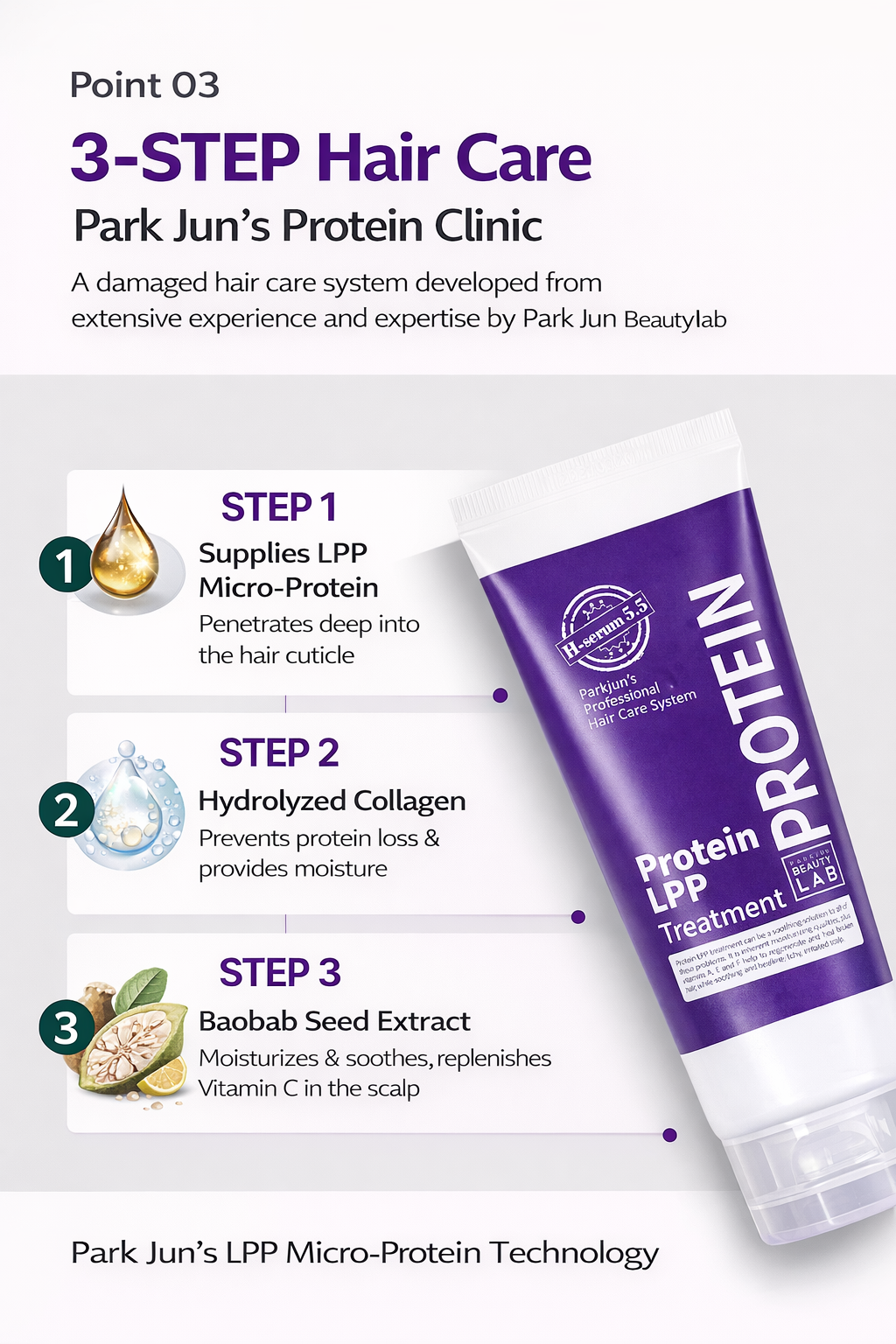 Park Jun Beautylab Protein LPP Treatment – Travel Size 100ml  White Musk, Salon Repair Care